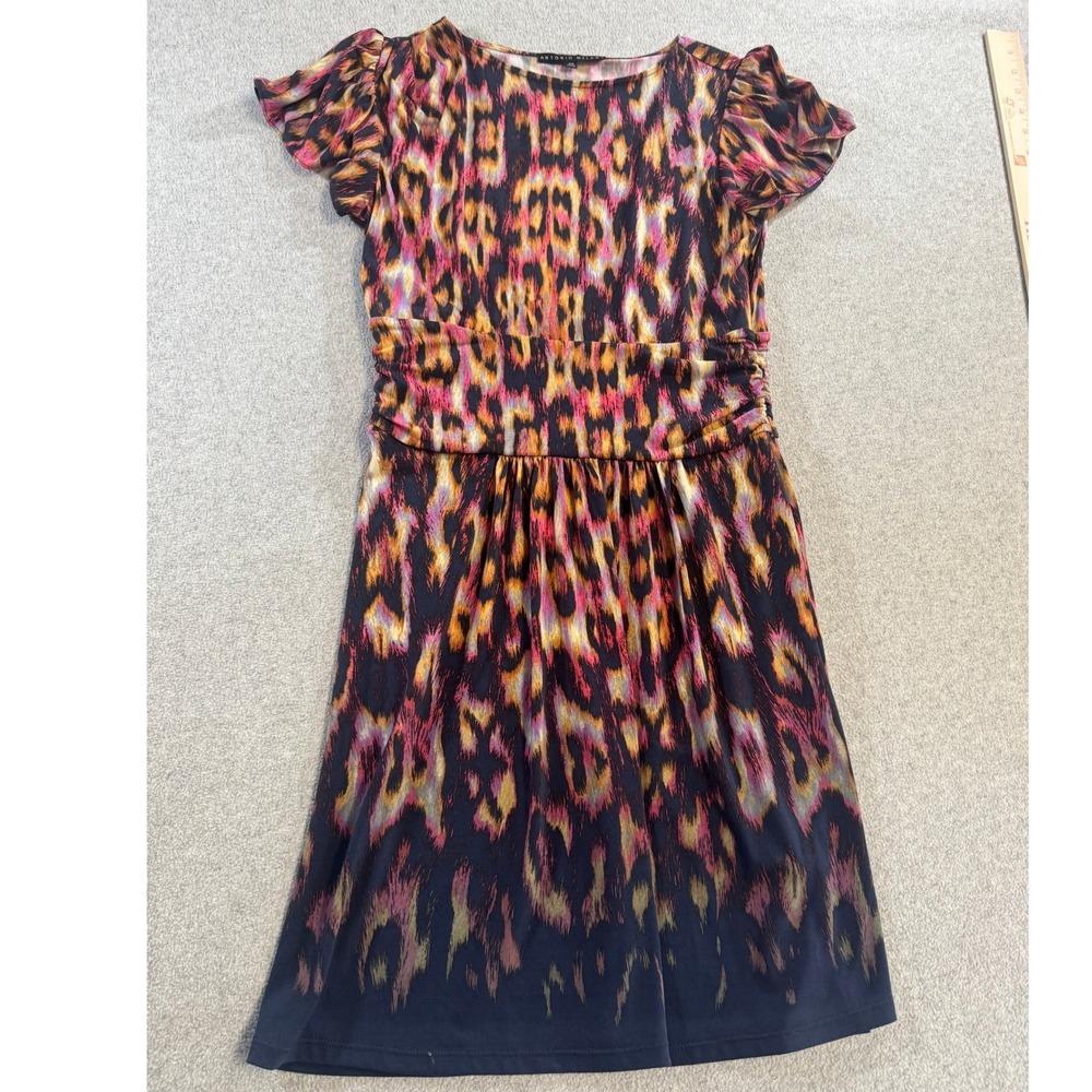 Antonio Melani Ikat Print Dress Women XS Multicolor Flutter Sleeve Ruched